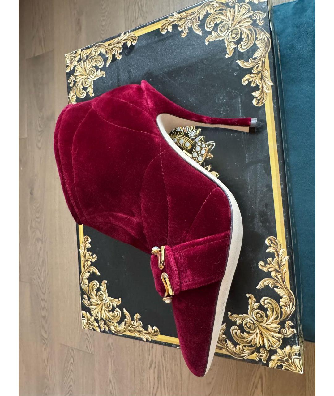 DOLCE&GABBANA Бордовые бархатные ботильоны, фото 4