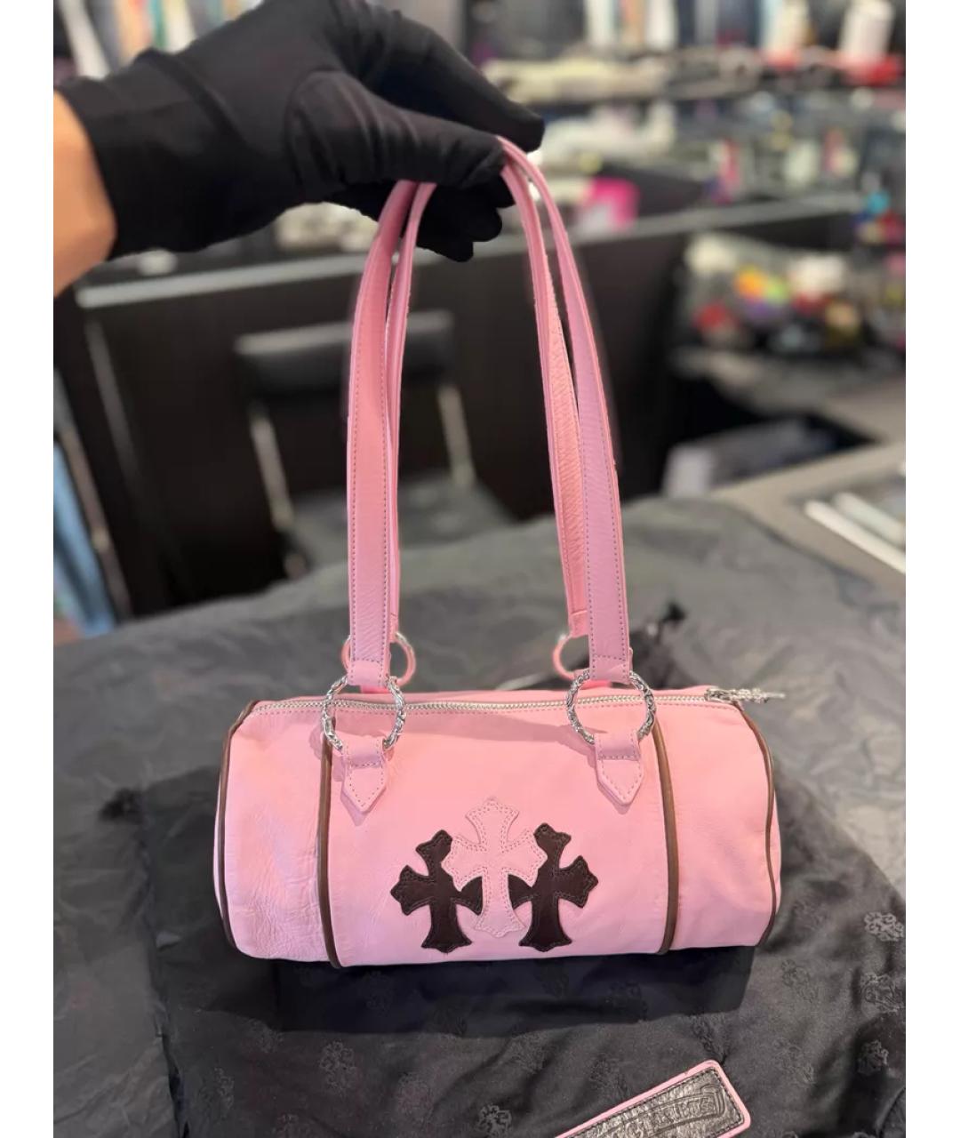 CHROME HEARTS Розовая кожаная сумка с короткими ручками, фото 7