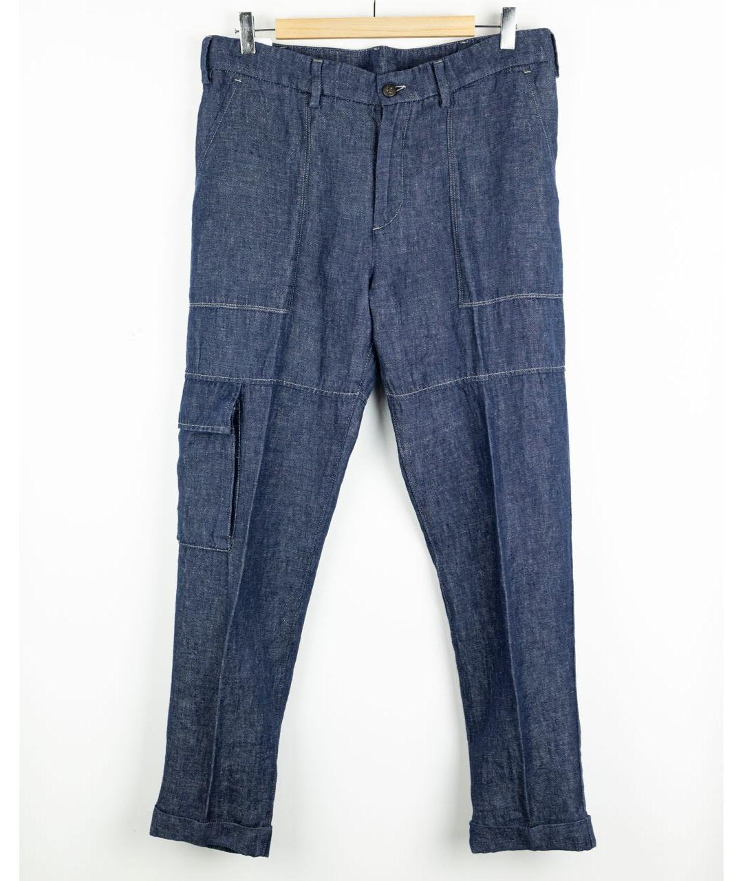 ELEVENTY Темно-синие льняные повседневные брюки, фото 5