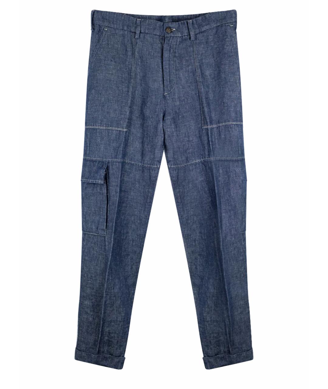 ELEVENTY Темно-синие льняные повседневные брюки, фото 1