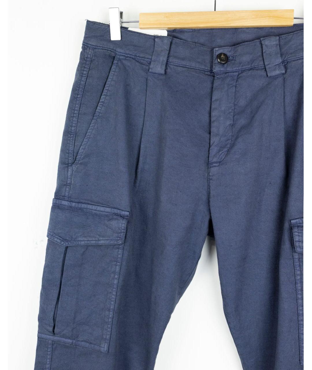 ELEVENTY Темно-синие льняные повседневные брюки, фото 4