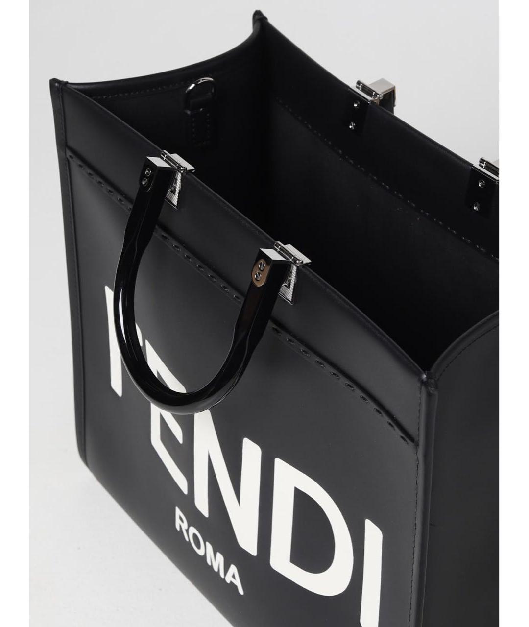 FENDI Черная кожаная сумка тоут, фото 7