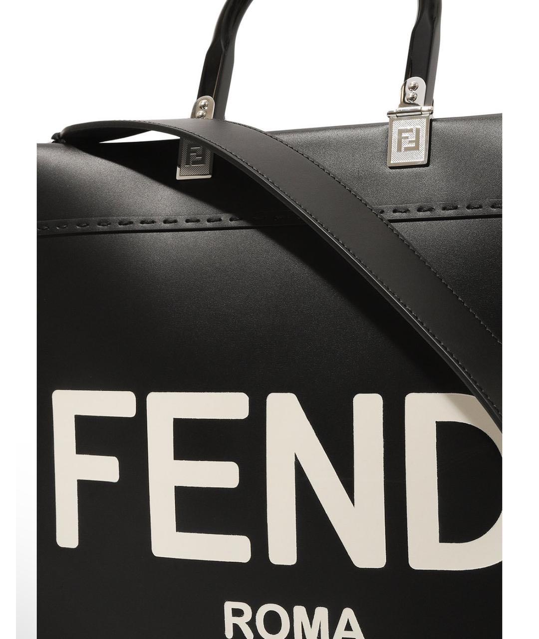 FENDI Черная кожаная сумка тоут, фото 5