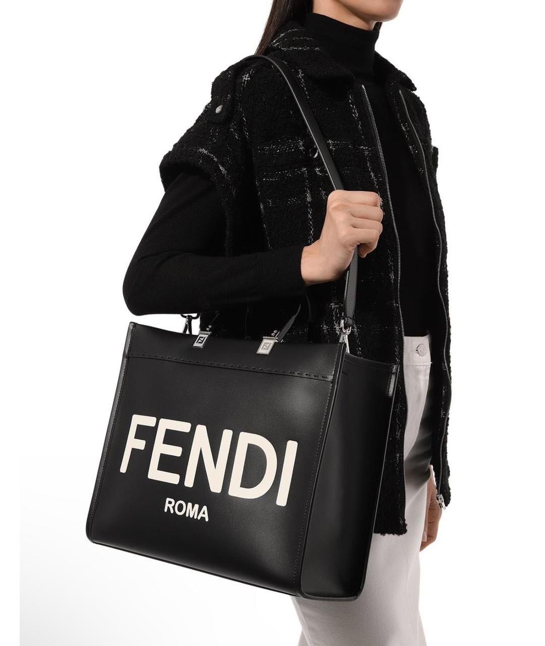 FENDI Черная кожаная сумка тоут, фото 3