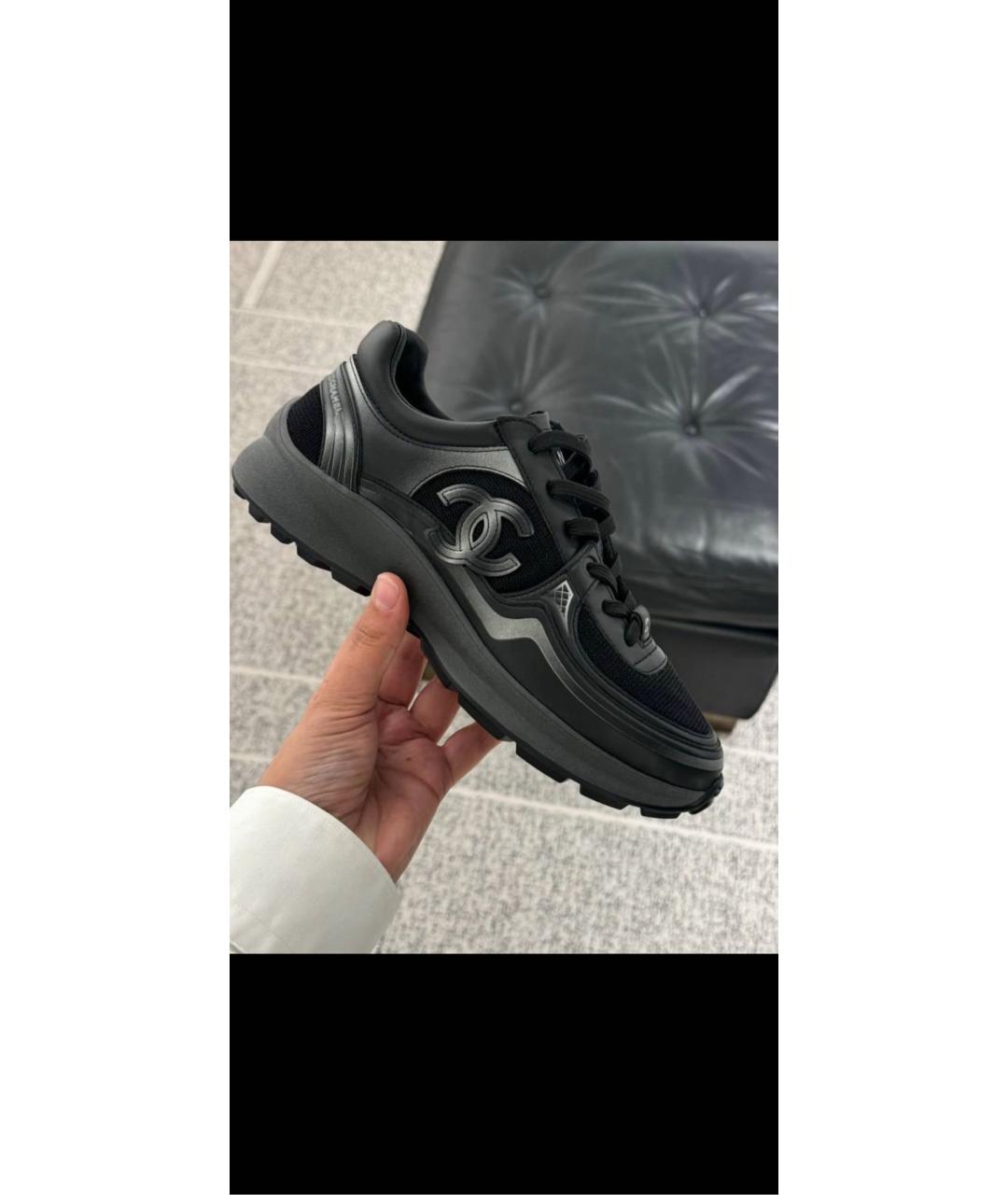 CHANEL Черные кожаные кроссовки, фото 5