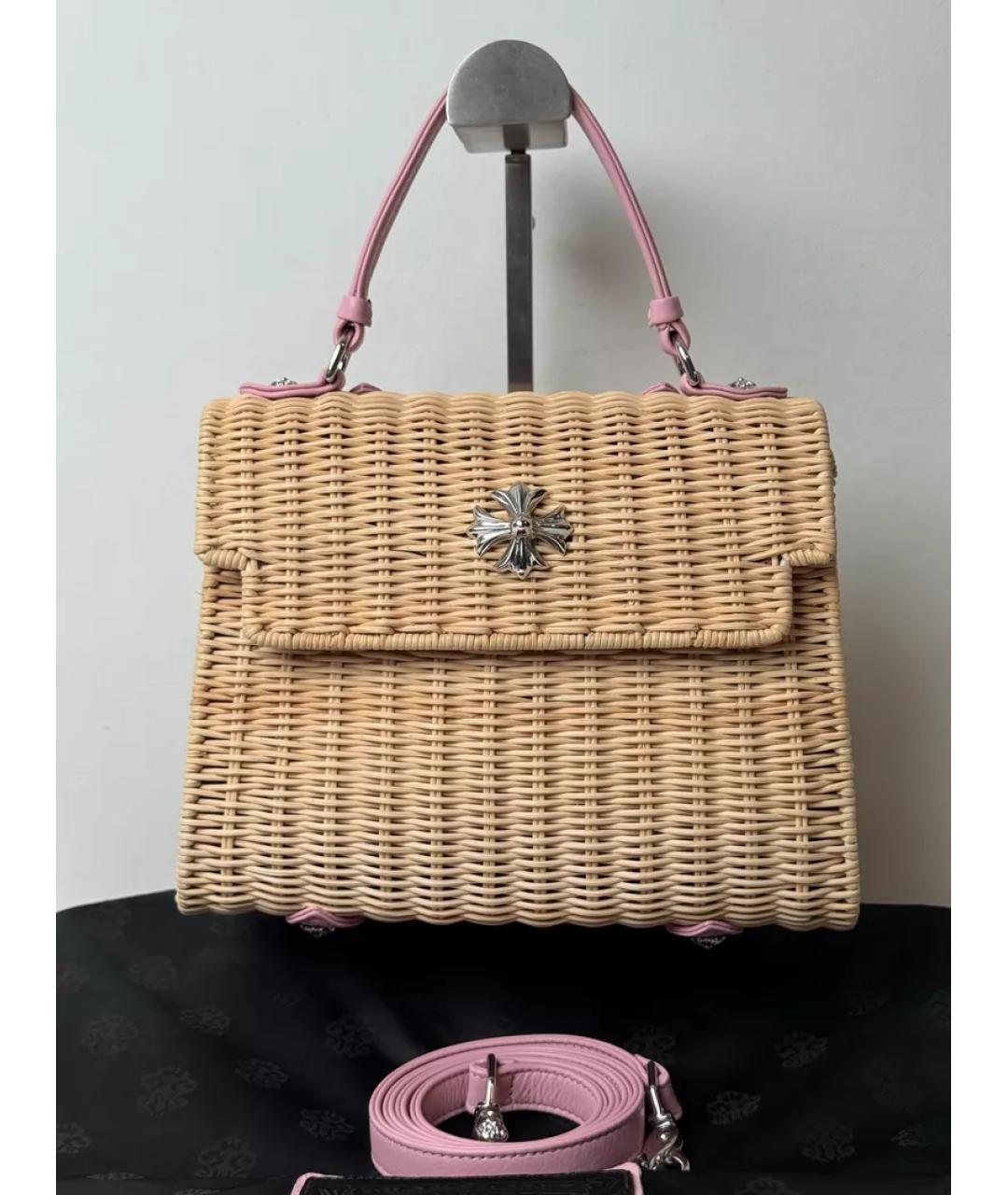 CHROME HEARTS Бежевая пелетеная сумка с короткими ручками, фото 6