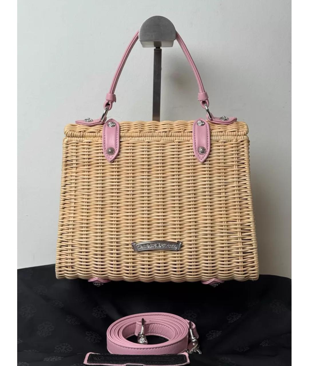 CHROME HEARTS Бежевая пелетеная сумка с короткими ручками, фото 5