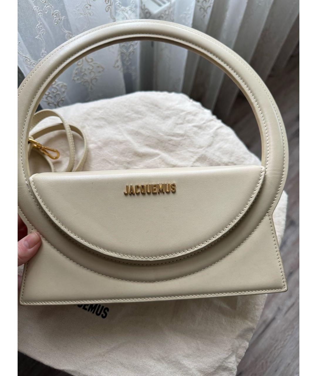 JACQUEMUS Бежевая кожаная сумка с короткими ручками, фото 3