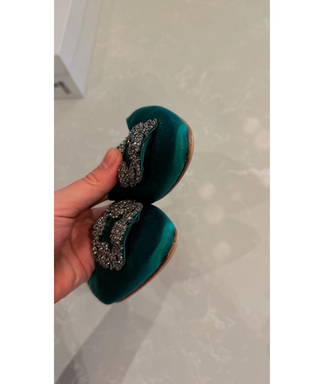 MANOLO BLAHNIK Зеленые текстильные мюли, фото 2