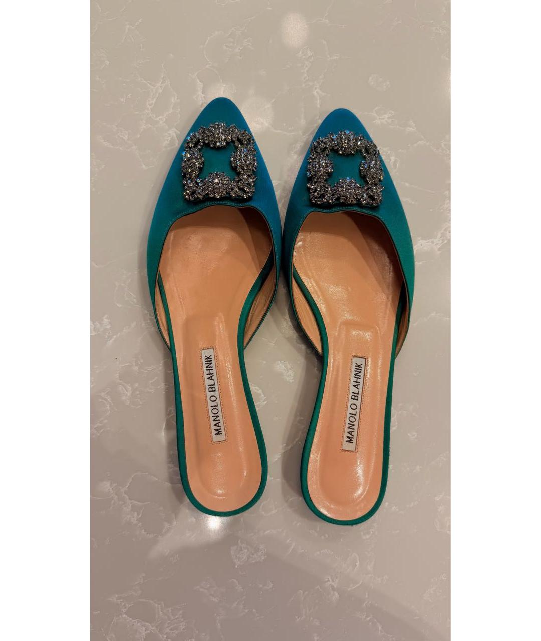 MANOLO BLAHNIK Зеленые текстильные мюли, фото 5