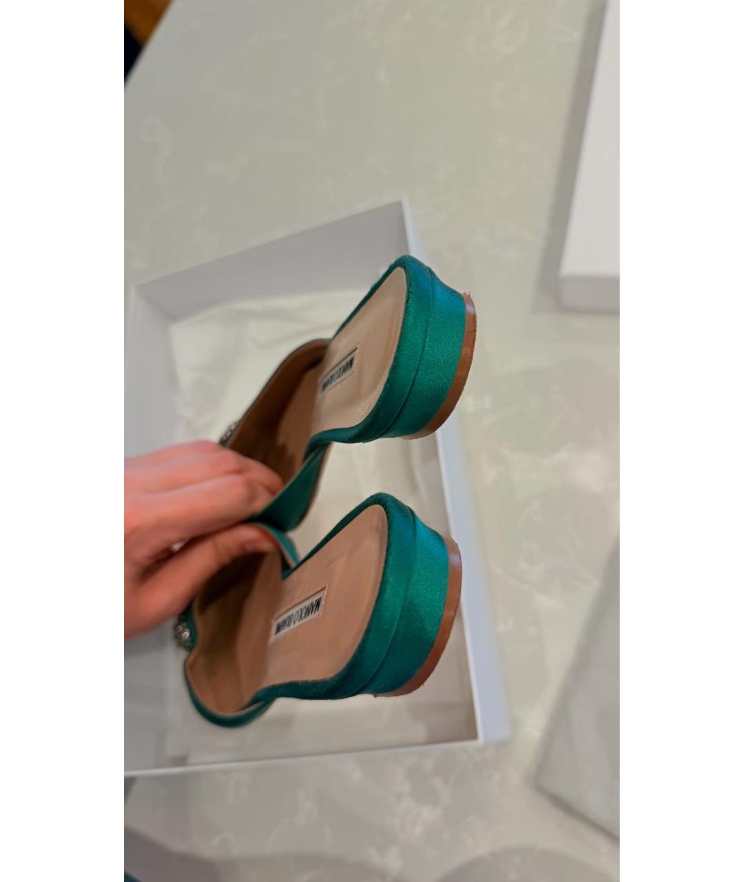 MANOLO BLAHNIK Зеленые текстильные мюли, фото 4