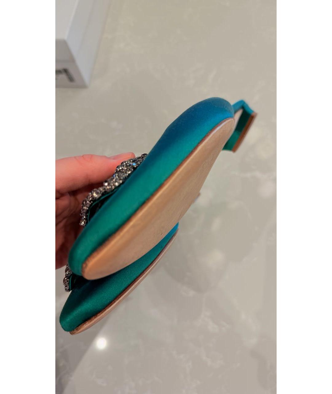 MANOLO BLAHNIK Зеленые текстильные мюли, фото 3