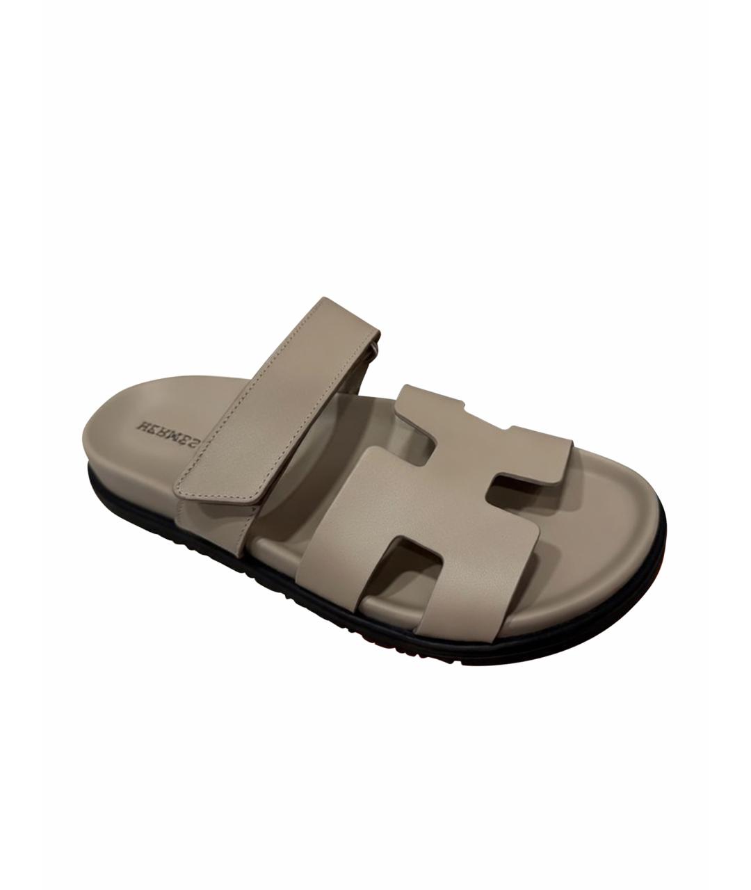 HERMES Бежевые кожаные сандалии, фото 1