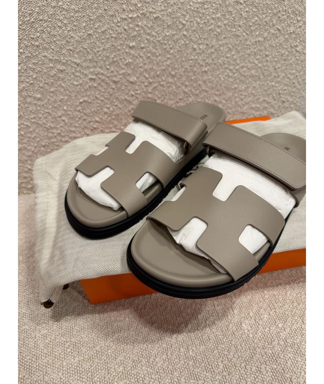 HERMES Бежевые кожаные сандалии, фото 2
