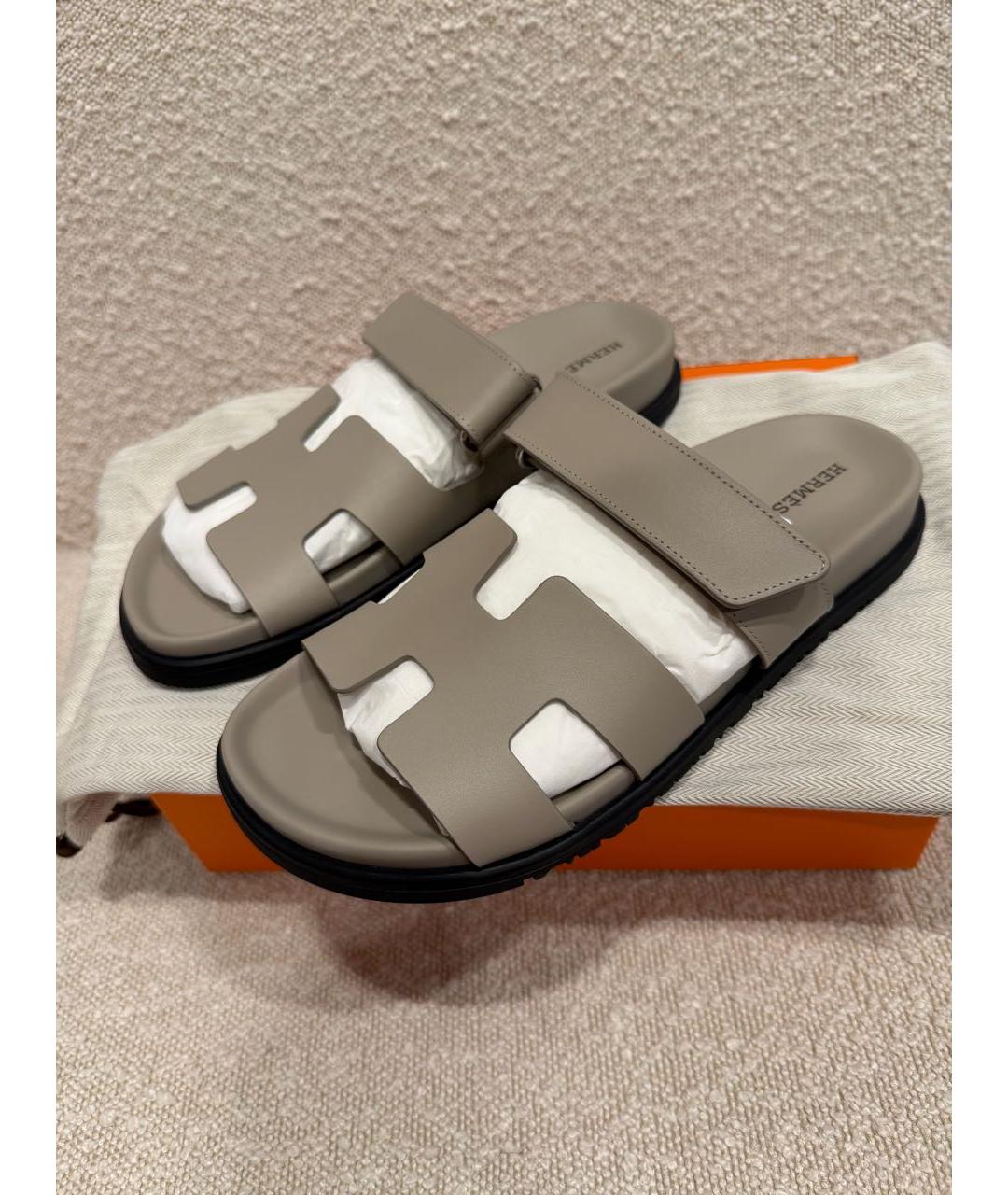 HERMES Бежевые кожаные сандалии, фото 4