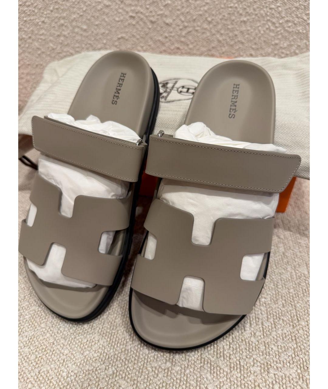HERMES Бежевые кожаные сандалии, фото 3