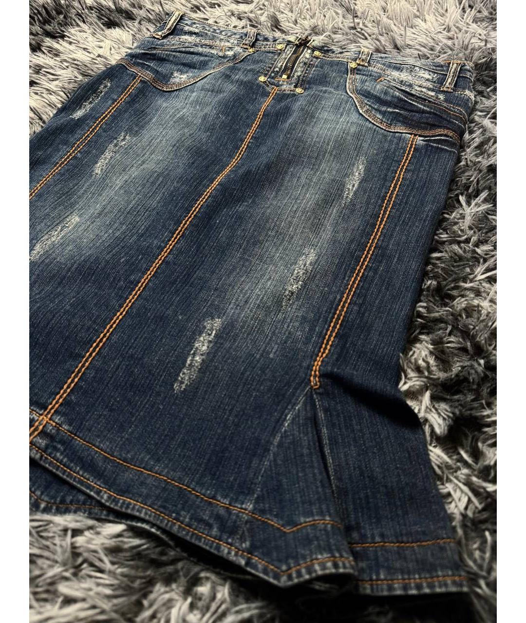 JUST CAVALLI Темно-синяя хлопковая юбка миди, фото 8