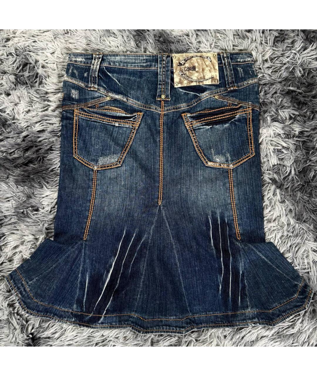 JUST CAVALLI Темно-синяя хлопковая юбка миди, фото 2