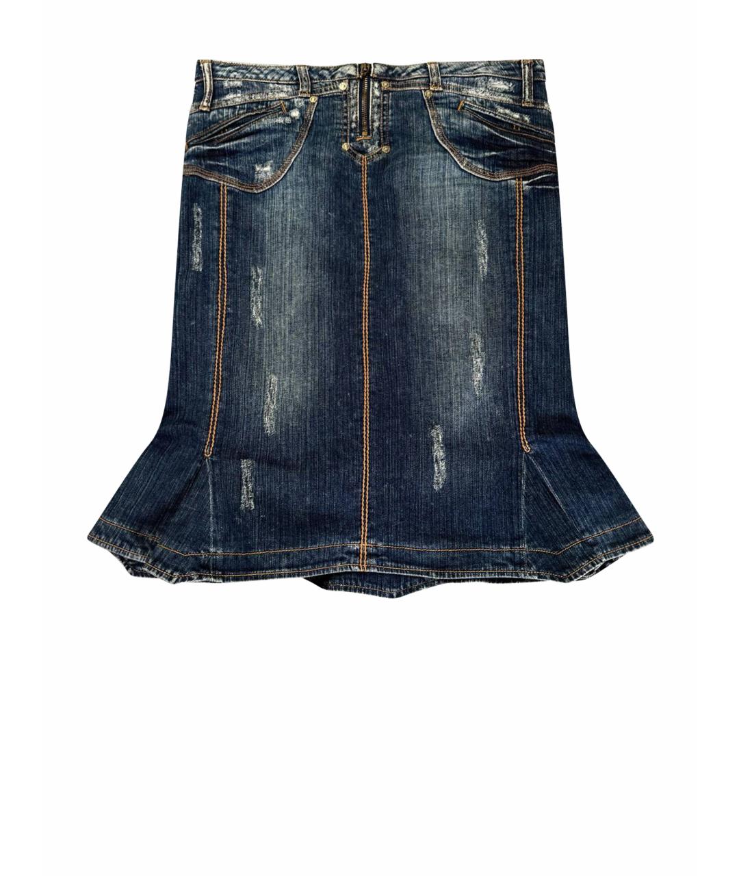 JUST CAVALLI Темно-синяя хлопковая юбка миди, фото 1