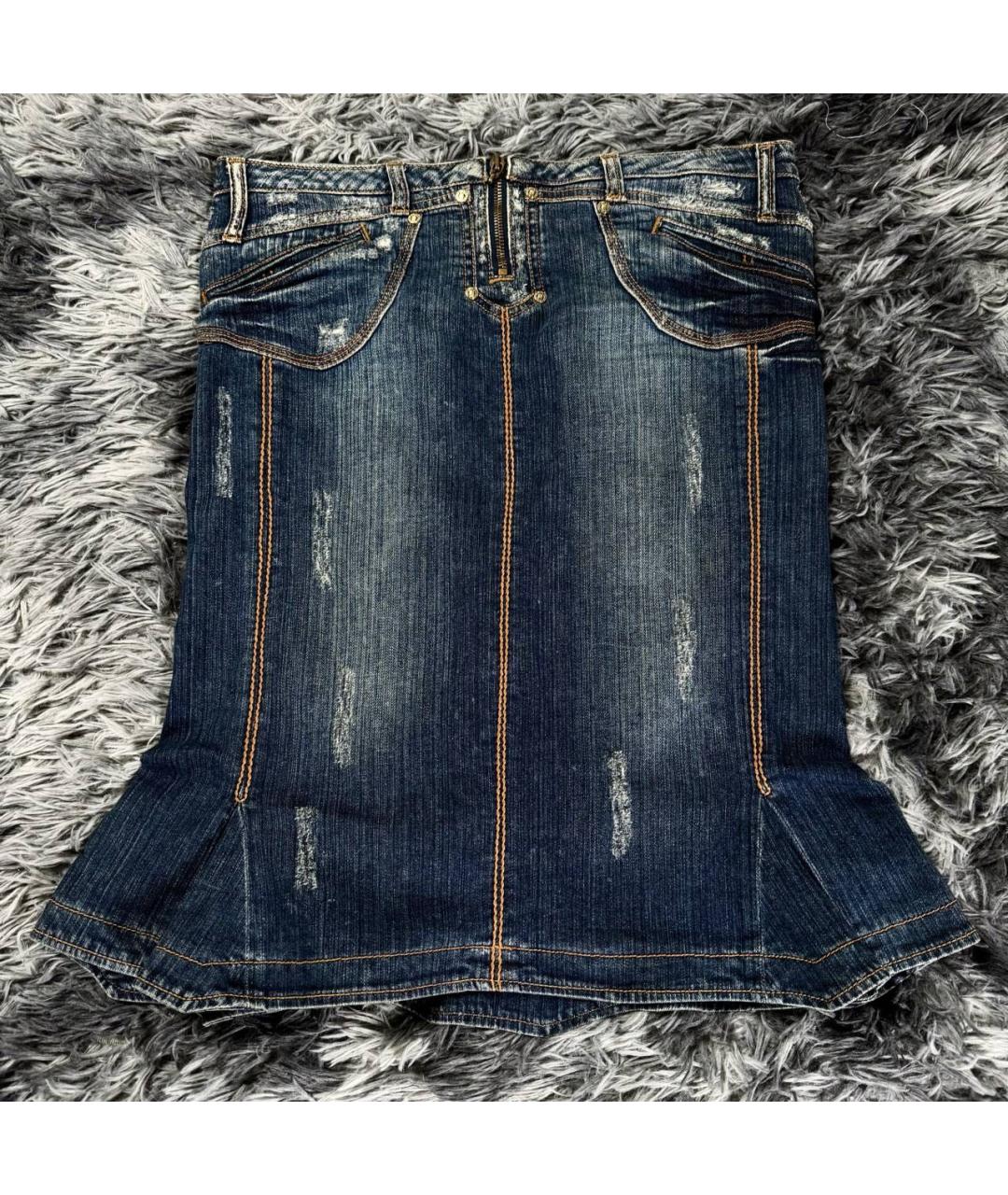 JUST CAVALLI Темно-синяя хлопковая юбка миди, фото 9