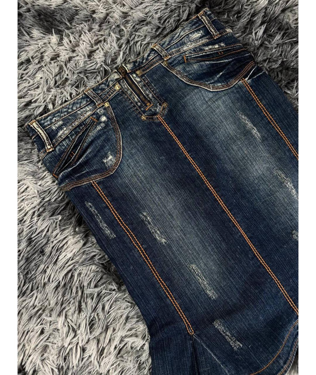 JUST CAVALLI Темно-синяя хлопковая юбка миди, фото 5