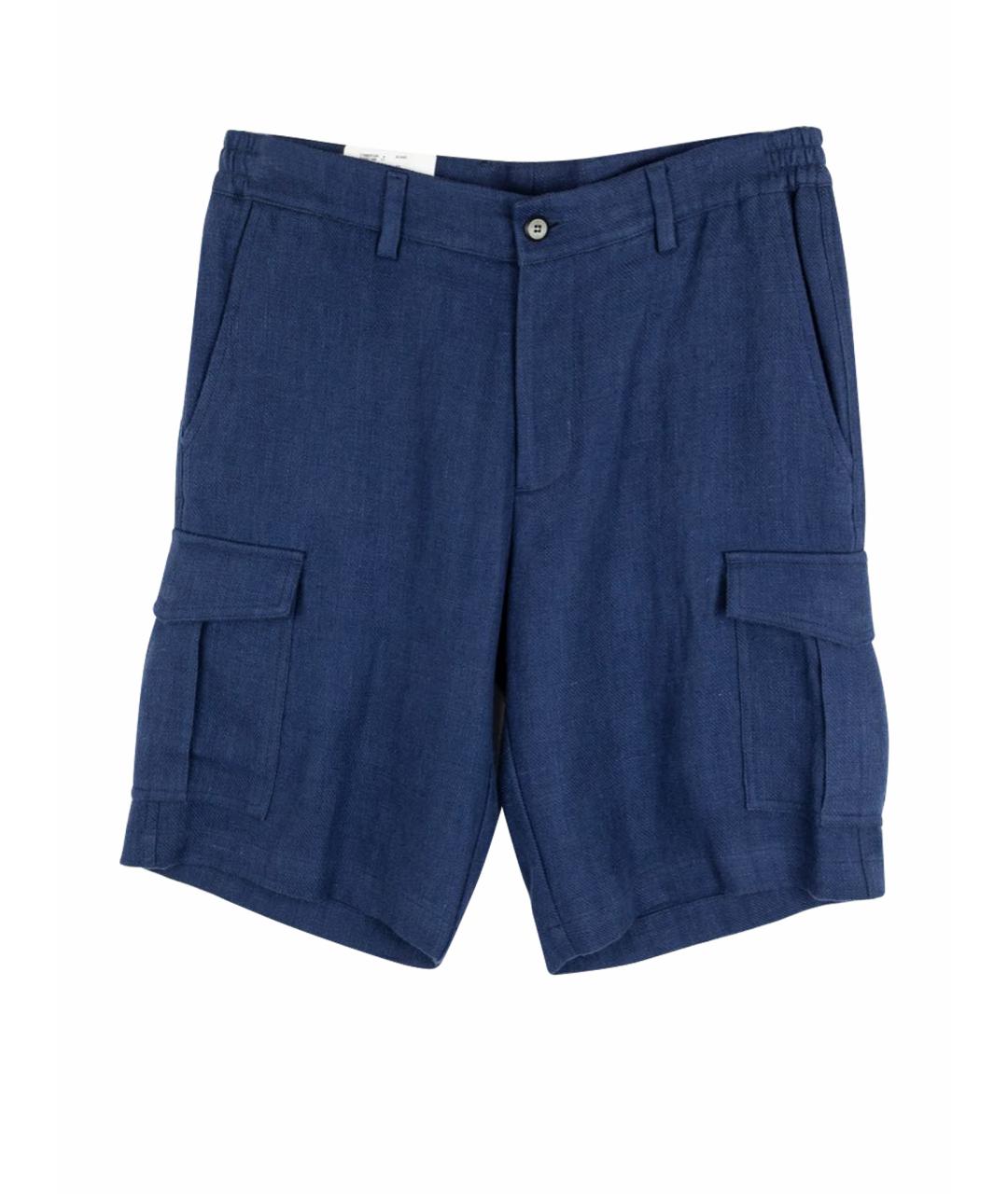 ELEVENTY Темно-синие льняные шорты, фото 1