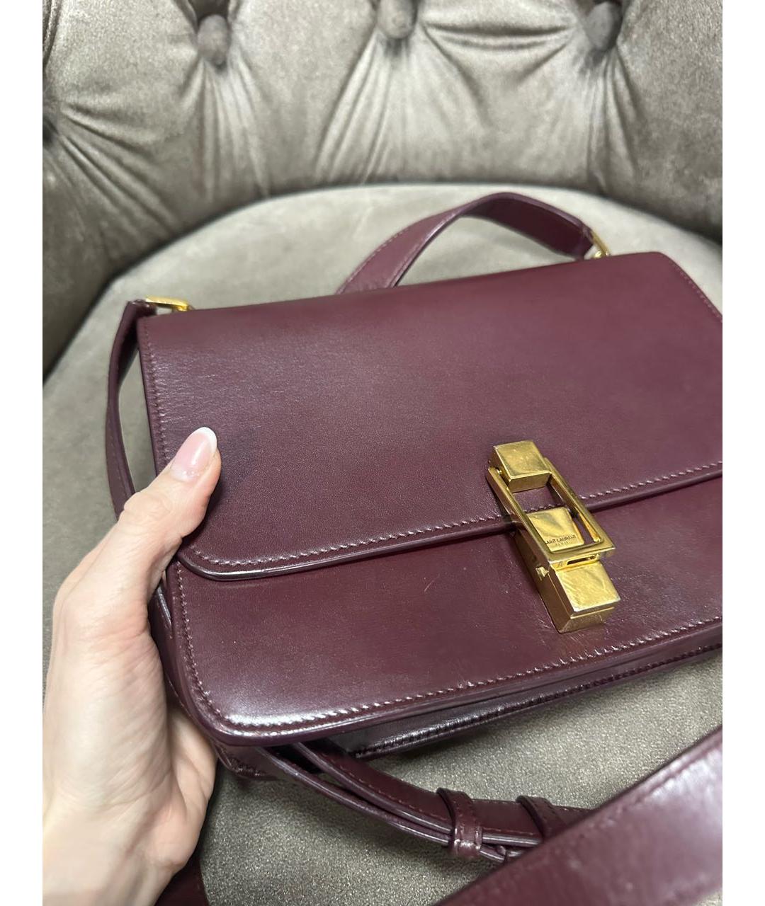 SAINT LAURENT Бордовая кожаная сумка тоут, фото 2