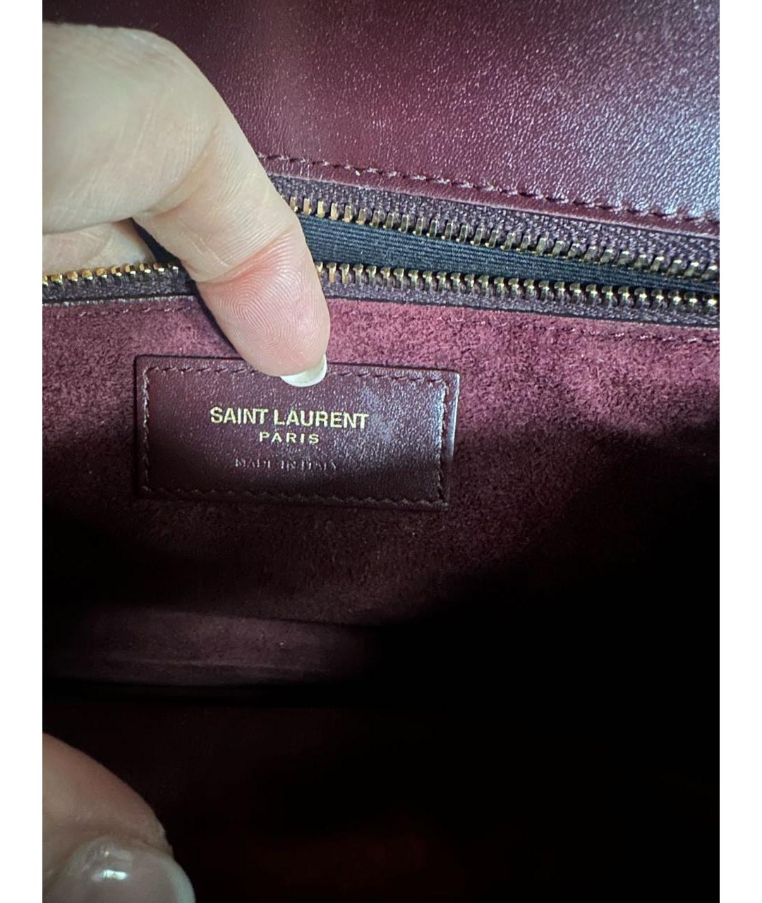 SAINT LAURENT Бордовая кожаная сумка тоут, фото 6