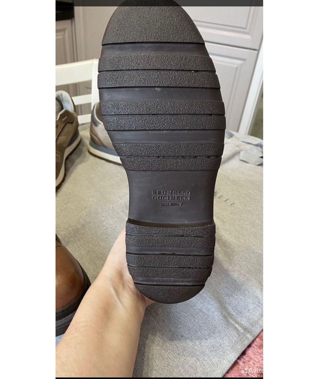 BRUNELLO CUCINELLI Коричневые кожаные высокие ботинки, фото 8