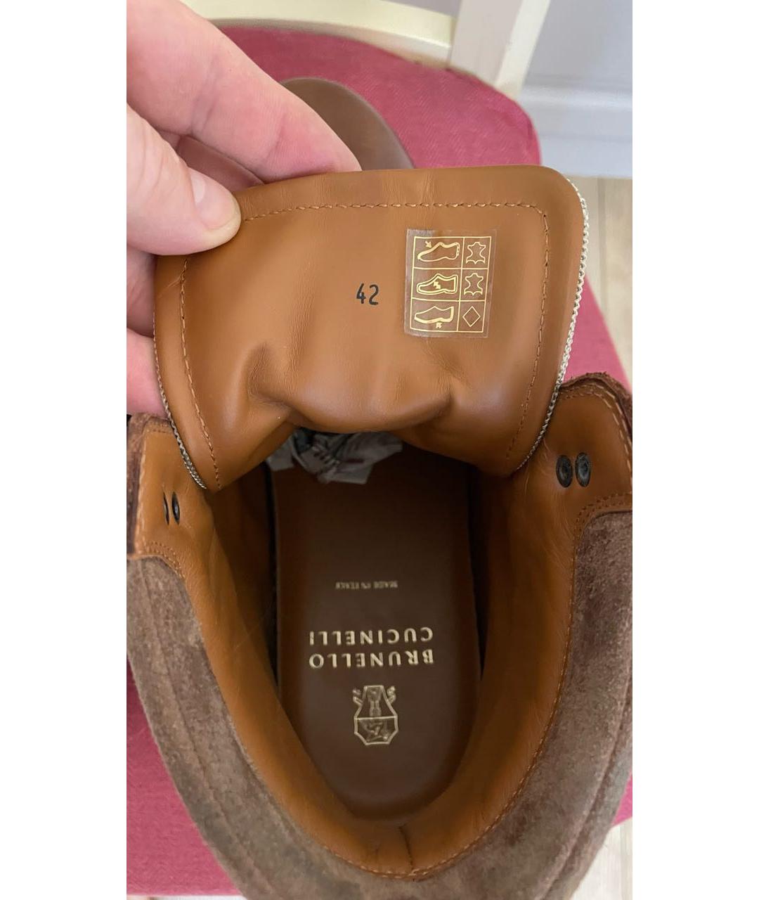 BRUNELLO CUCINELLI Коричневые кожаные высокие ботинки, фото 5