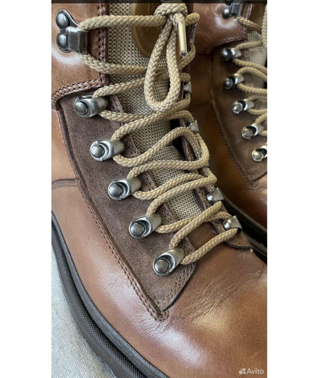 BRUNELLO CUCINELLI Коричневые кожаные высокие ботинки, фото 6