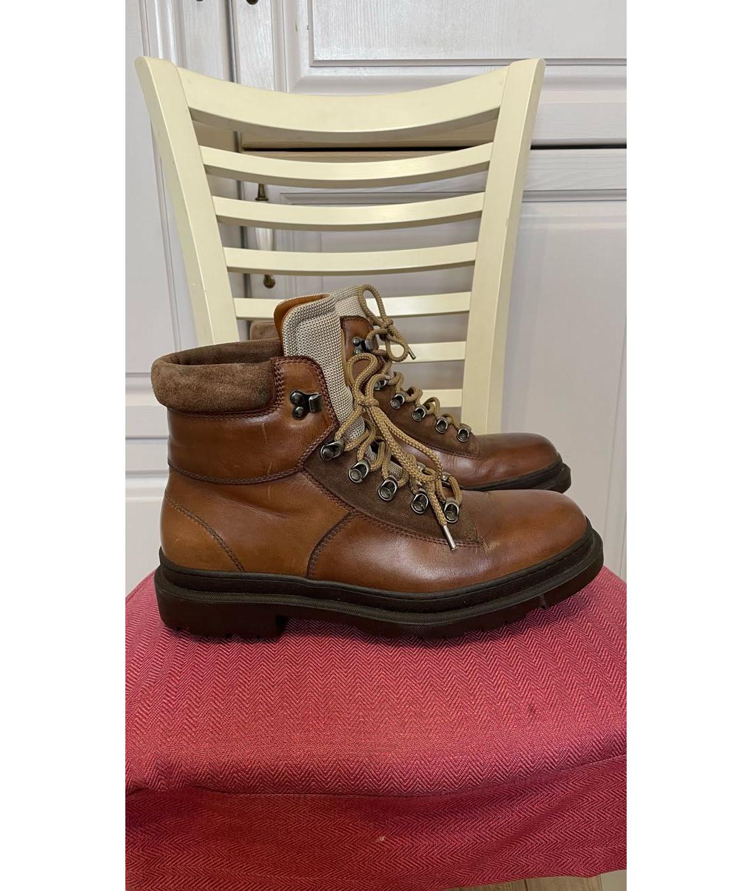 BRUNELLO CUCINELLI Коричневые кожаные высокие ботинки, фото 9