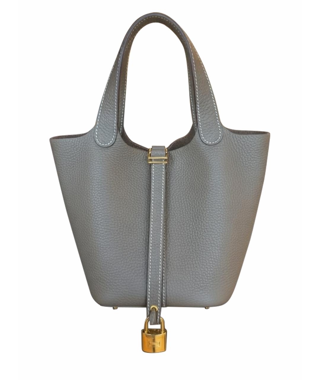 HERMES Хаки кожаная сумка с короткими ручками, фото 1