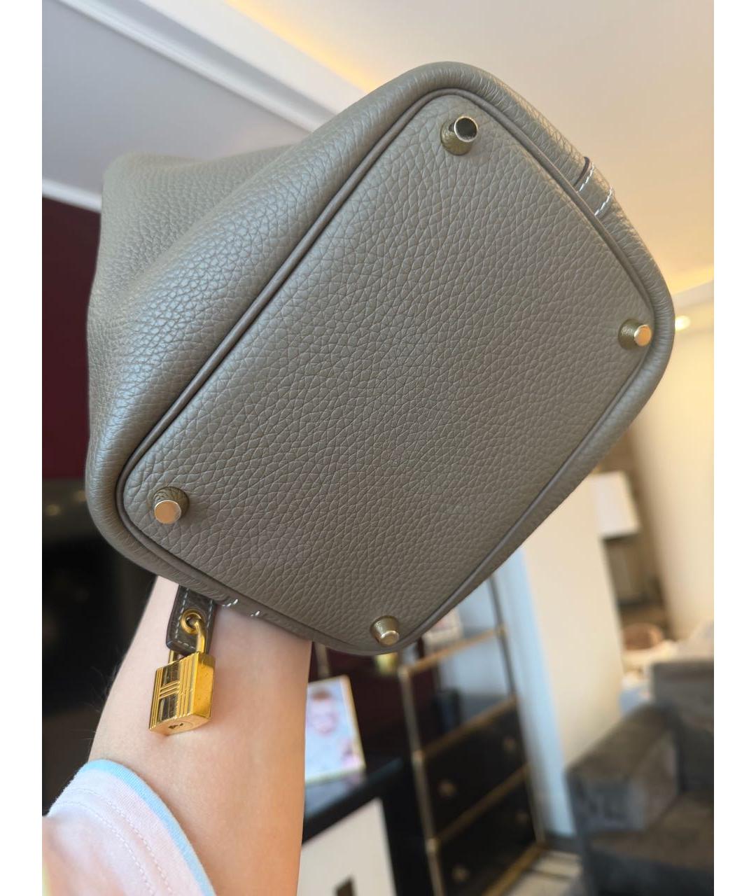 HERMES Хаки кожаная сумка с короткими ручками, фото 4