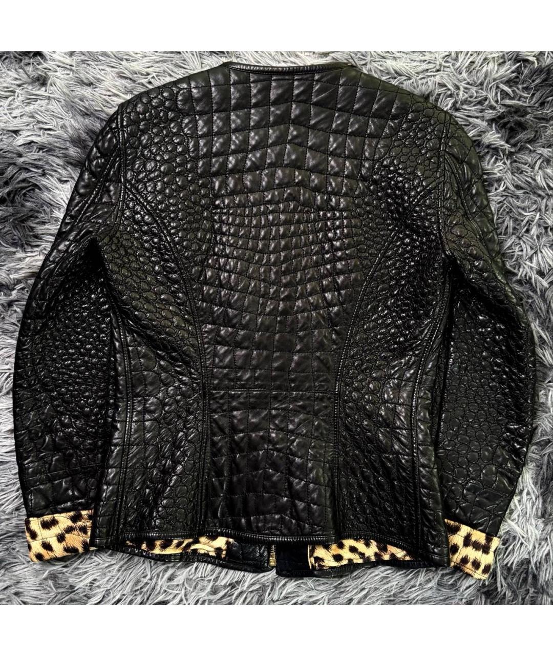 ROBERTO CAVALLI Черная кожаная куртка, фото 2