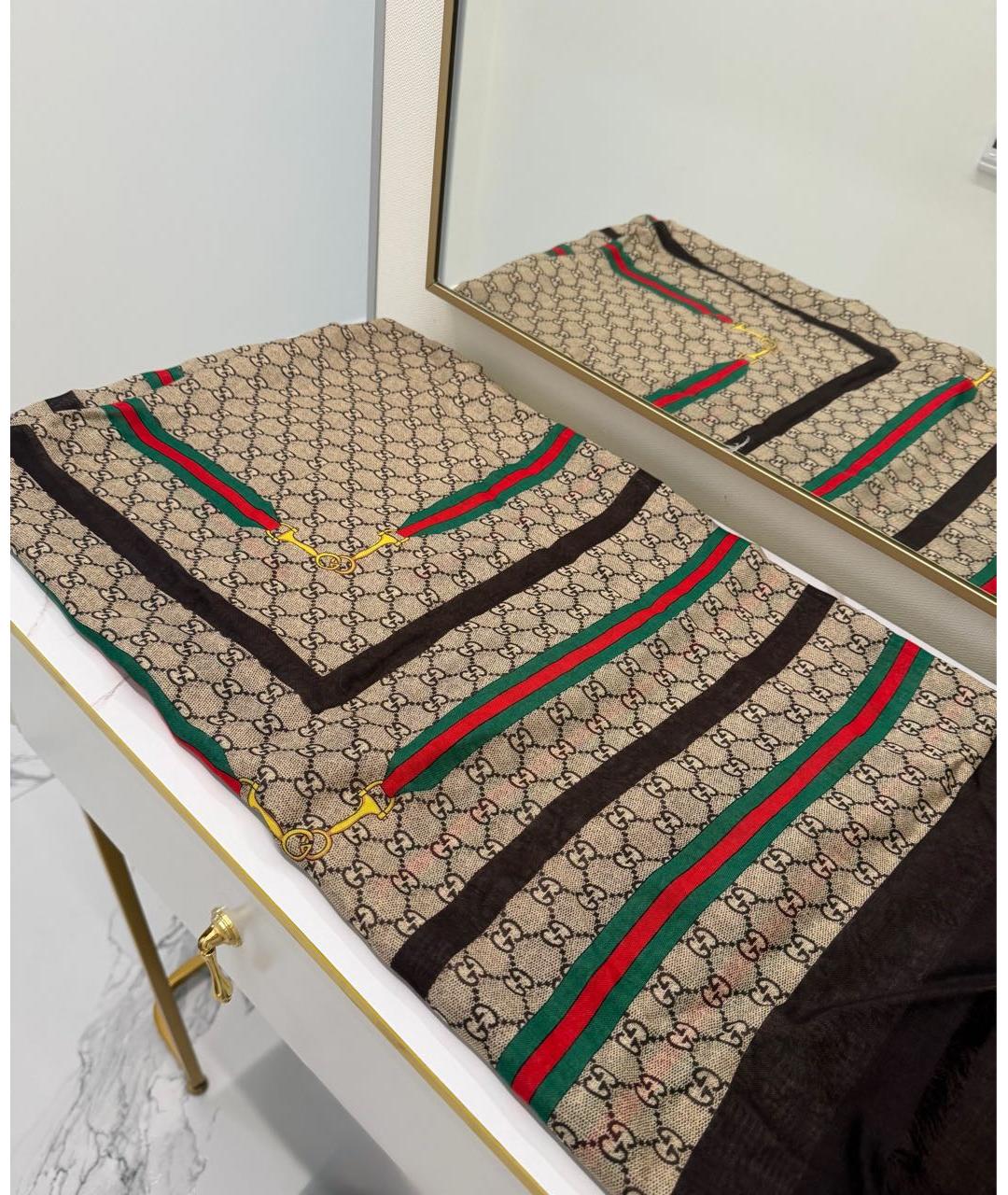 GUCCI Бежевый шерстяной шарф, фото 2