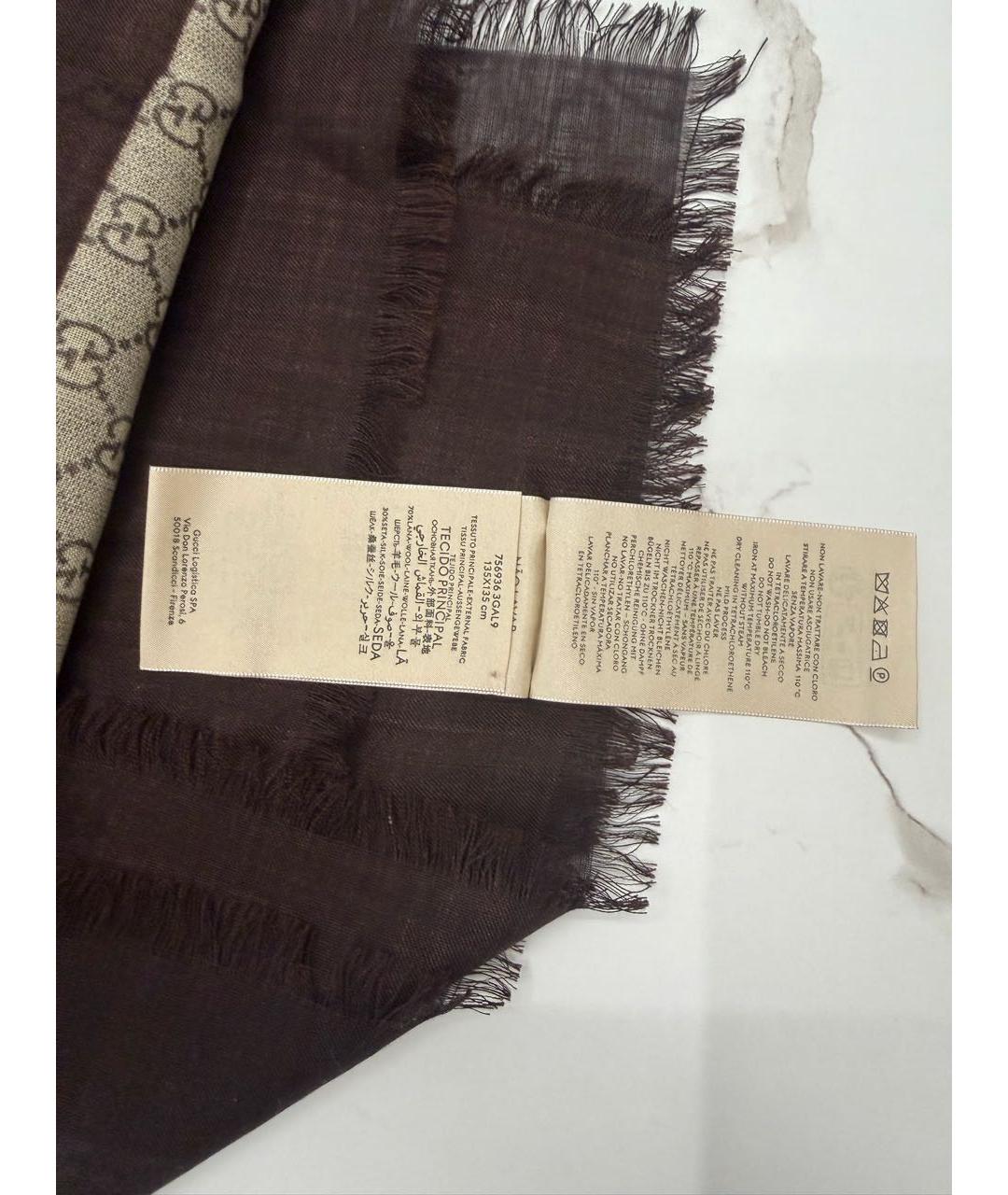 GUCCI Бежевый шерстяной шарф, фото 3