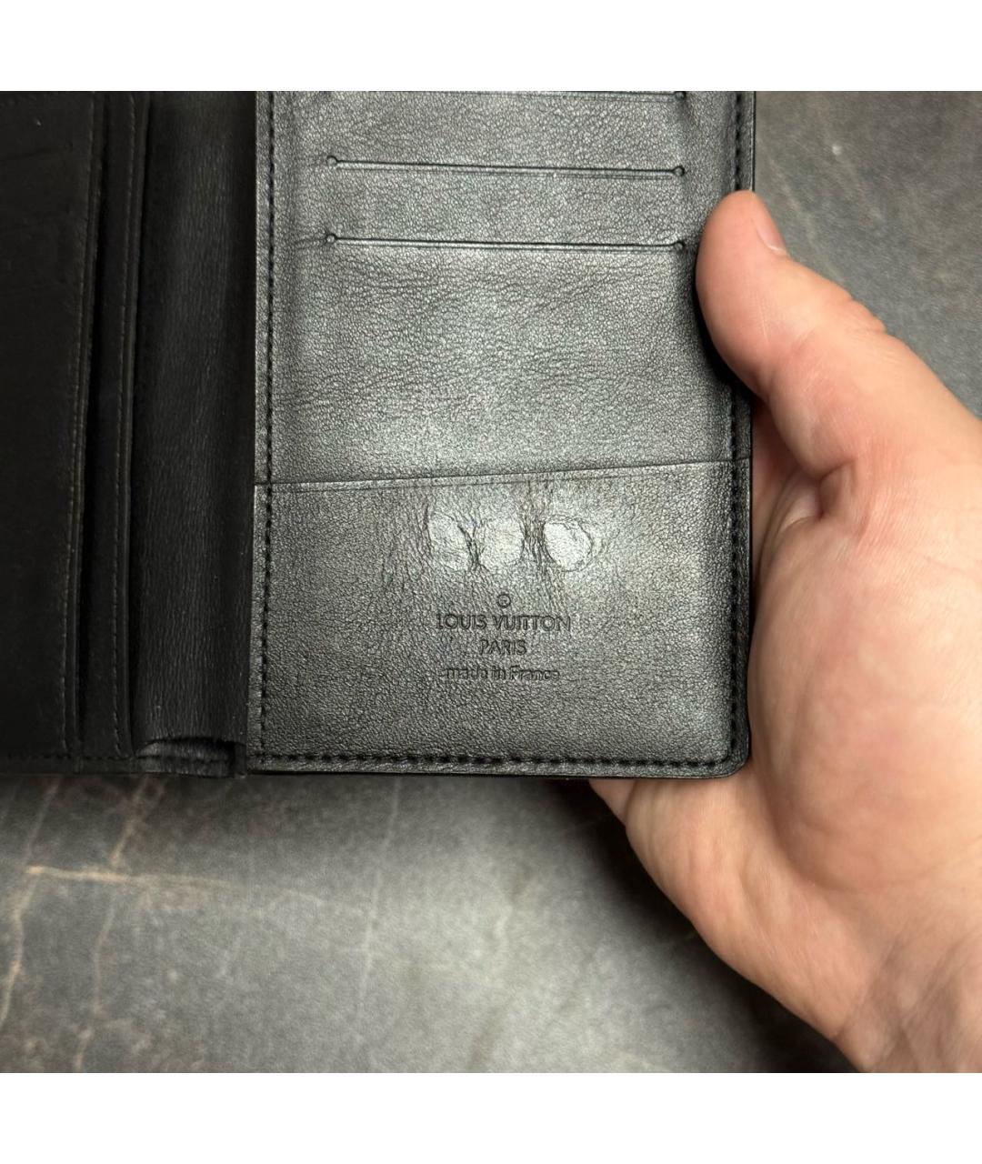 LOUIS VUITTON Черный кожаный кошелек, фото 8