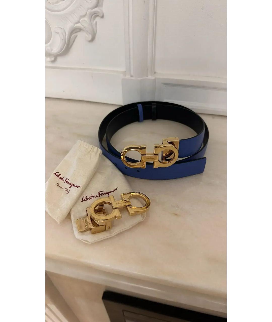 FERRAGAMO Синий кожаный ремень, фото 4