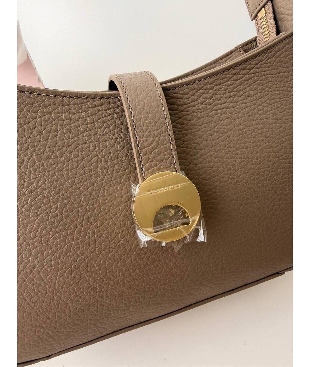 COCCINELLE Бежевая кожаная сумка с короткими ручками, фото 4