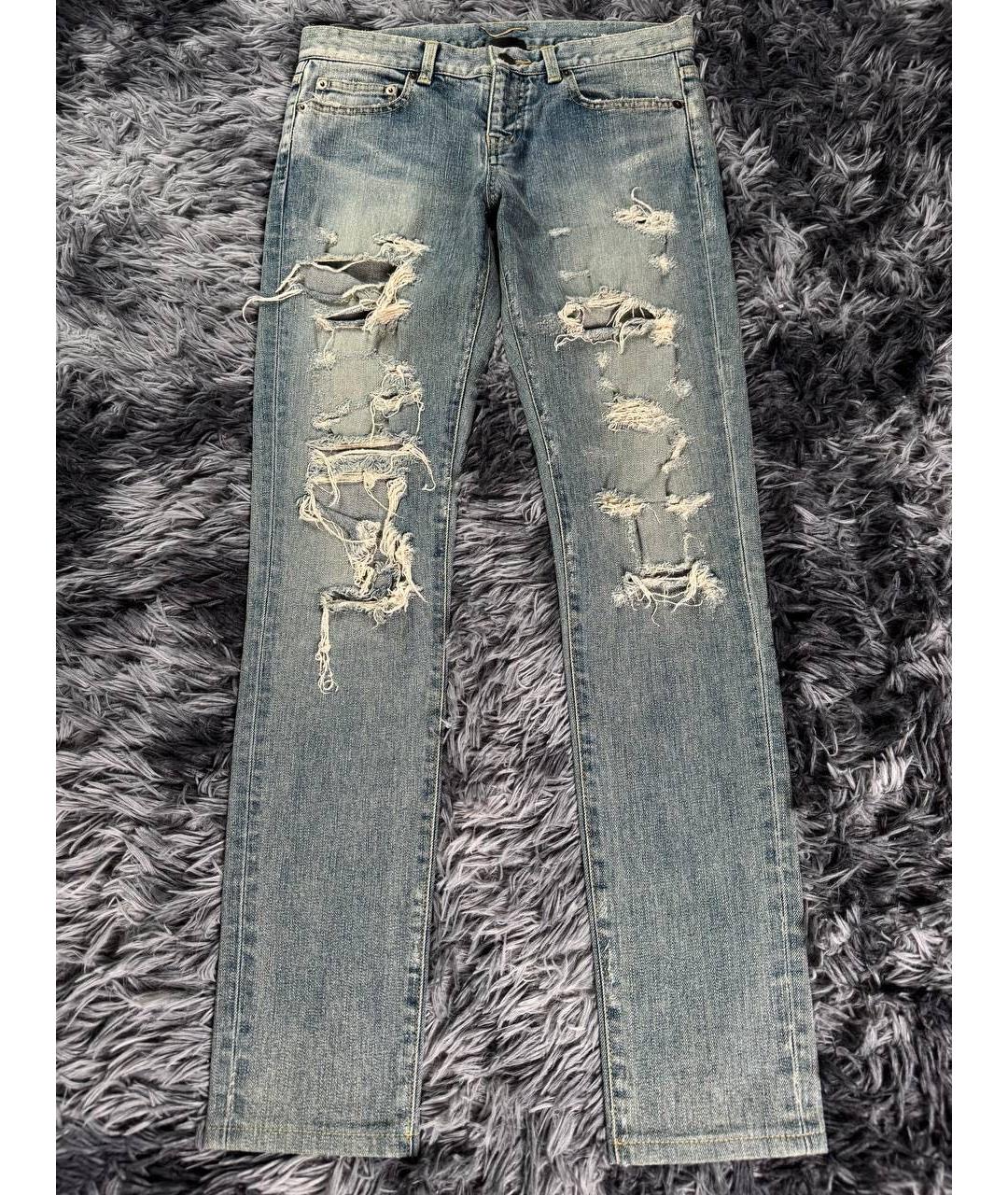 SAINT LAURENT Голубые хлопковые джинсы слим, фото 8