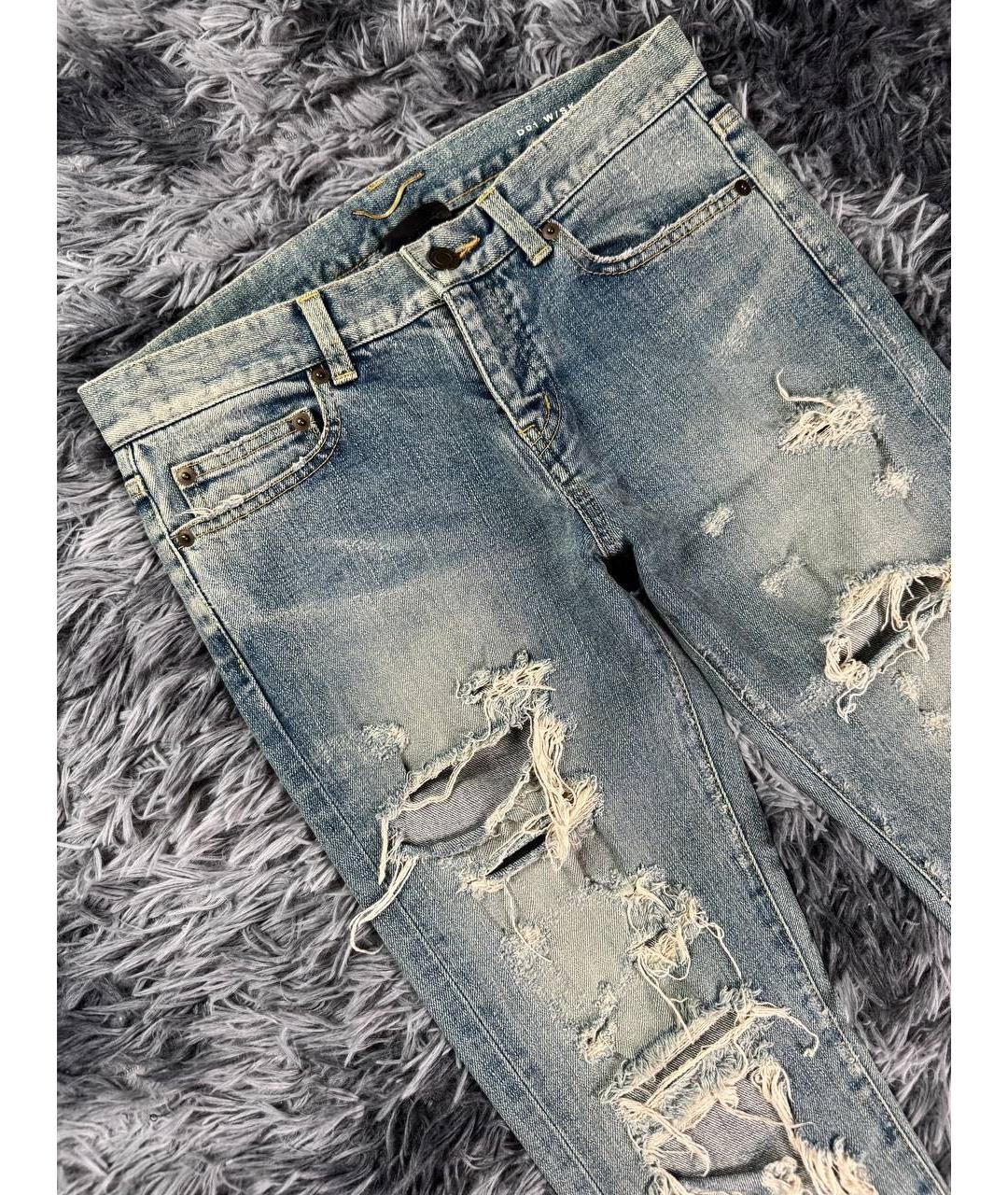 SAINT LAURENT Голубые хлопковые джинсы слим, фото 4