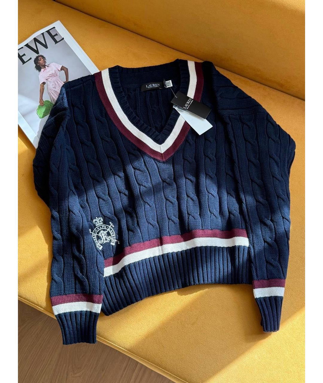 RALPH LAUREN Темно-синий хлопковый джемпер / свитер, фото 5