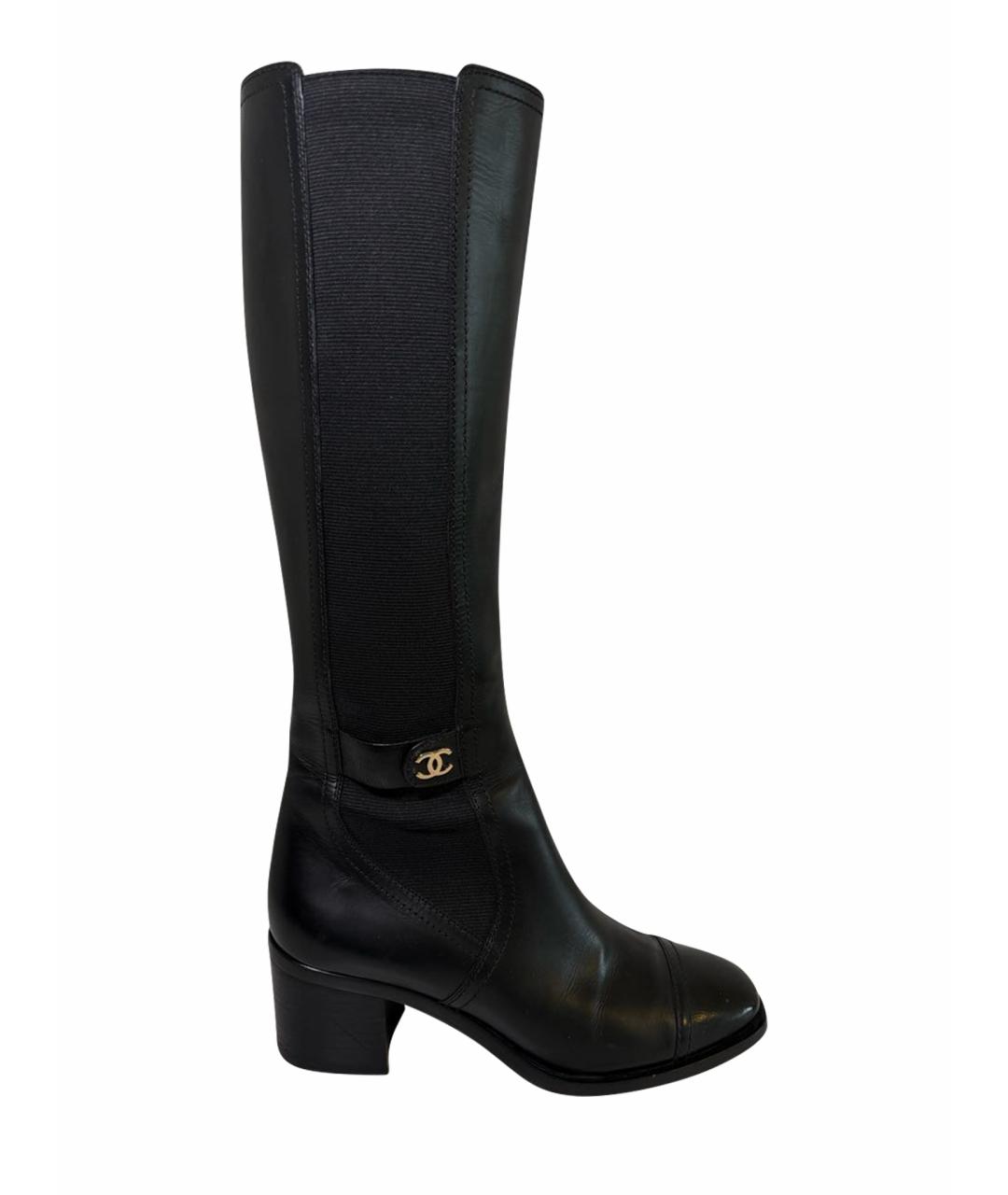 CHANEL Черные кожаные сапоги, фото 1