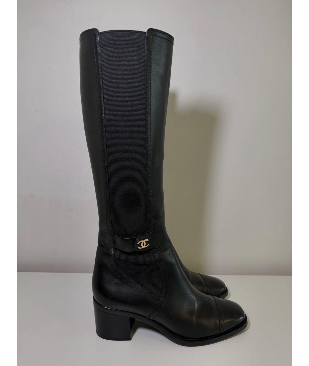 CHANEL Черные кожаные сапоги, фото 6