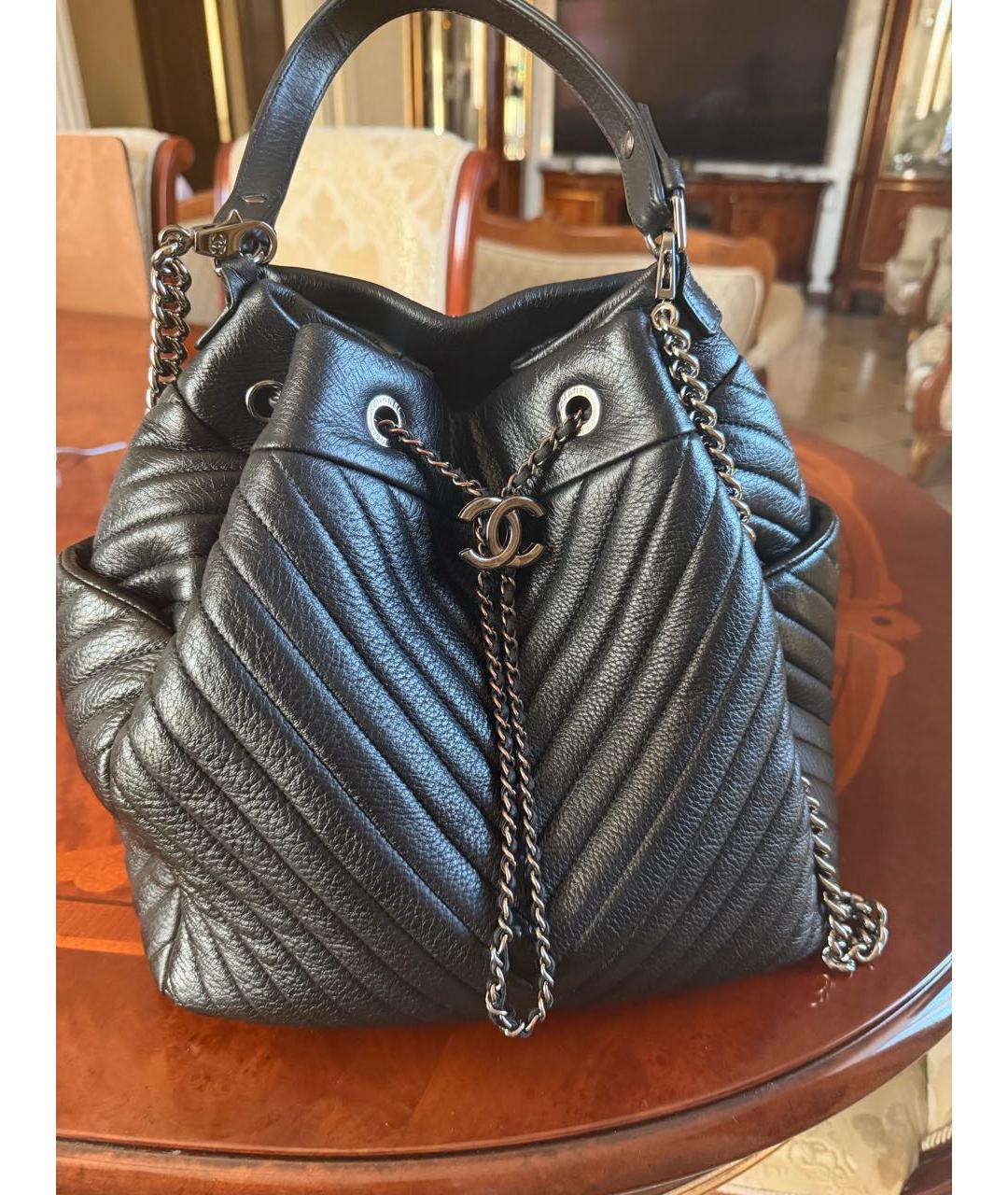 CHANEL Черная кожаная сумка через плечо, фото 6