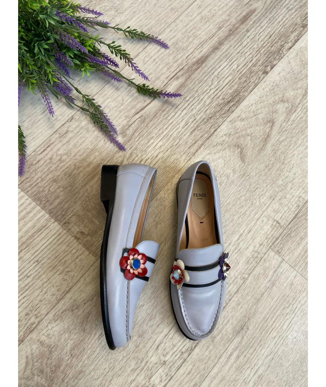 FENDI Голубые кожаные лоферы, фото 7