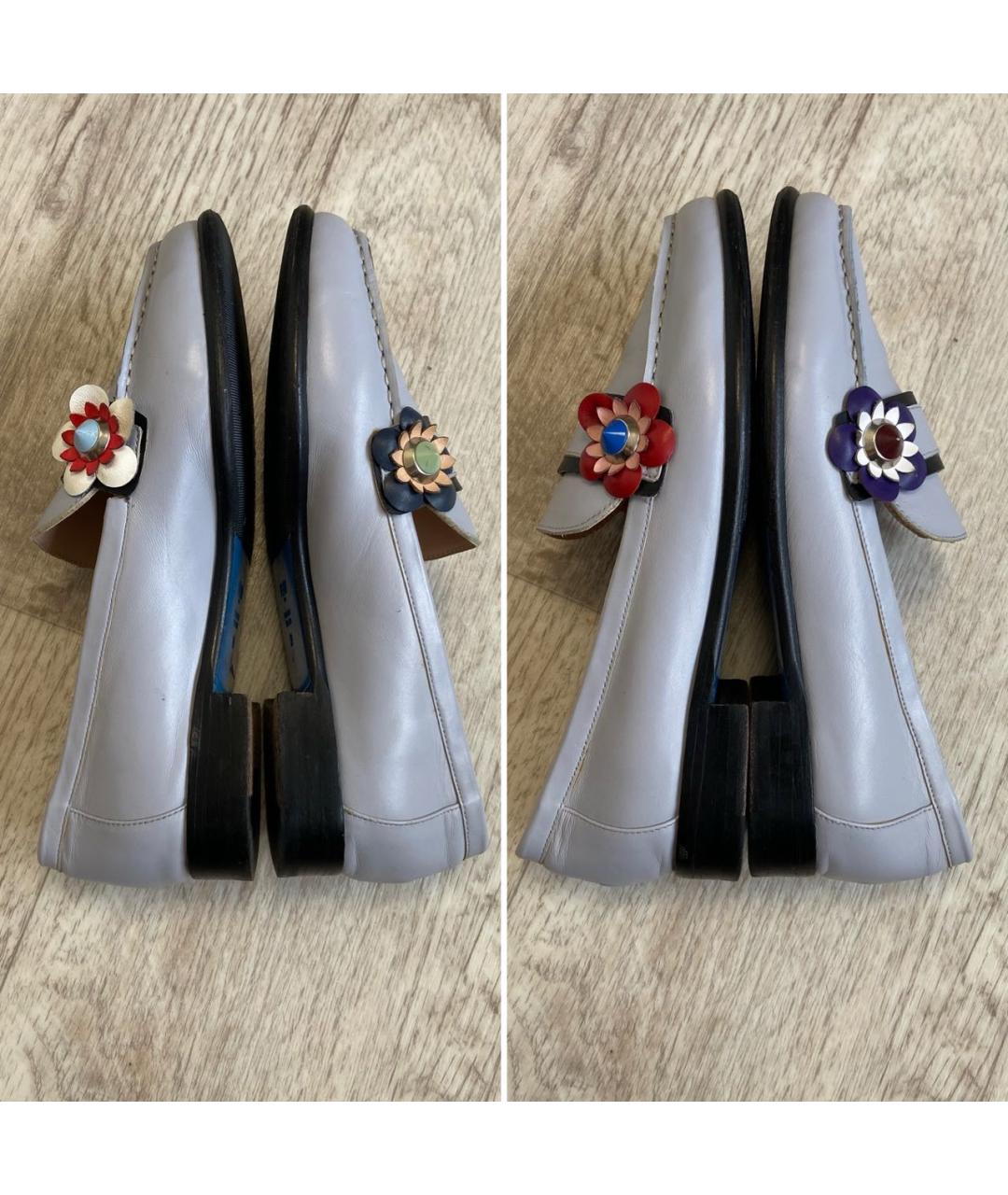 FENDI Голубые кожаные лоферы, фото 4