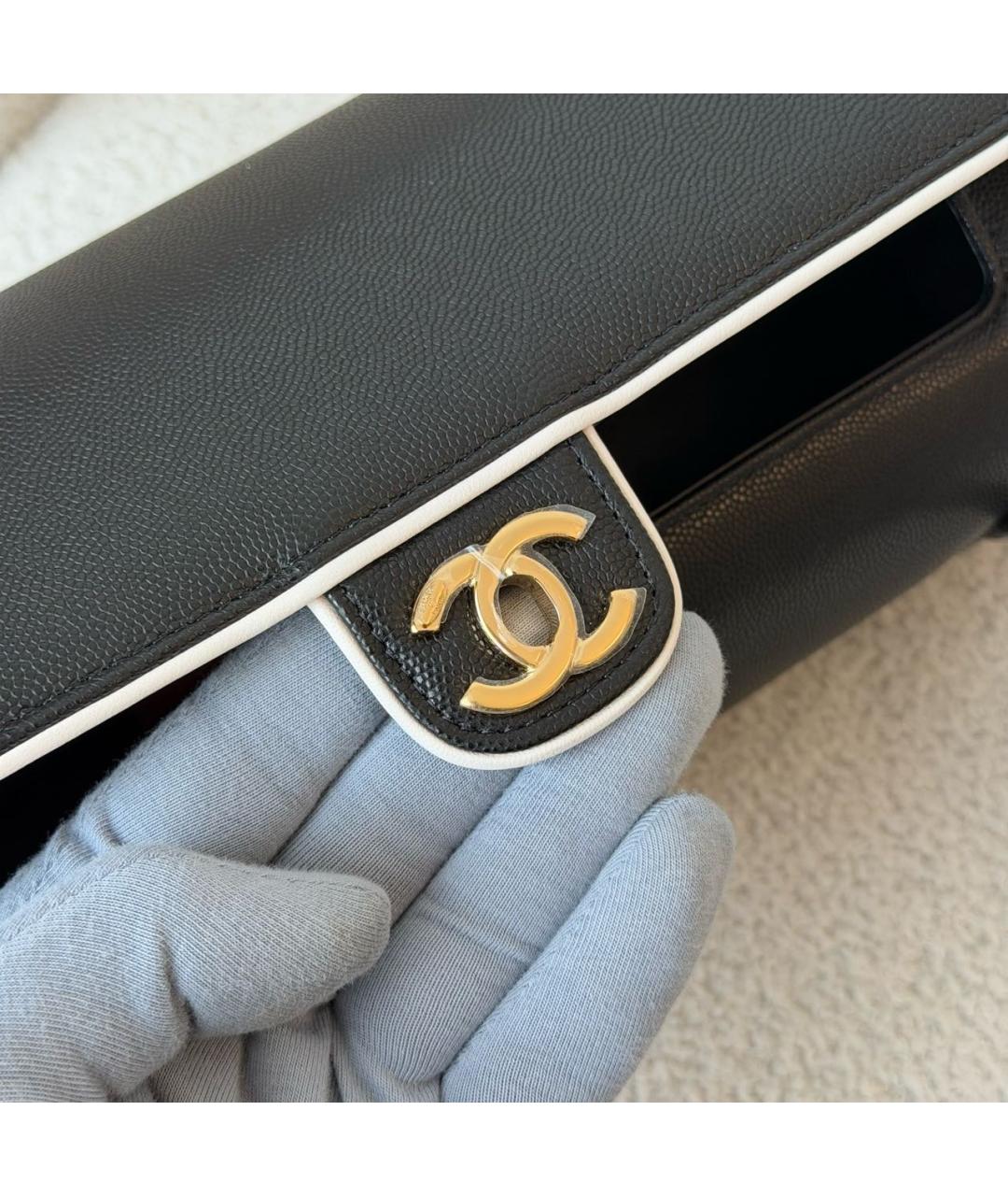 CHANEL Черная кожаная сумка с короткими ручками, фото 6