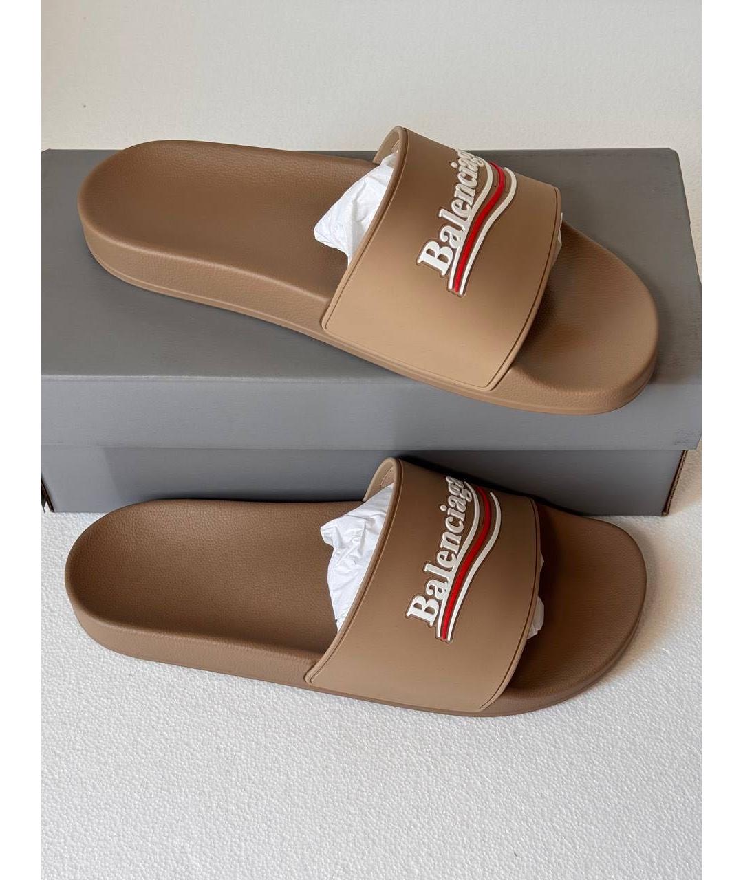 BALENCIAGA Бежевые резиновые шлепанцы, фото 4